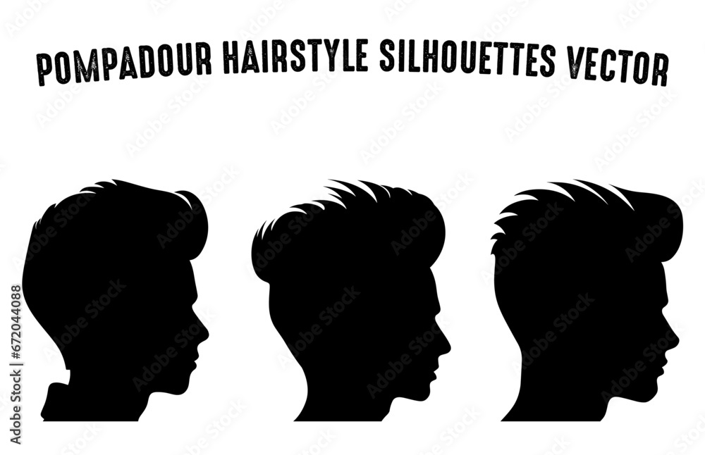 Pompadour haircut Silhouette clipart Bundle, Men hair cut Vector Set, Trendy stylish Male hairstyle Silhouettes