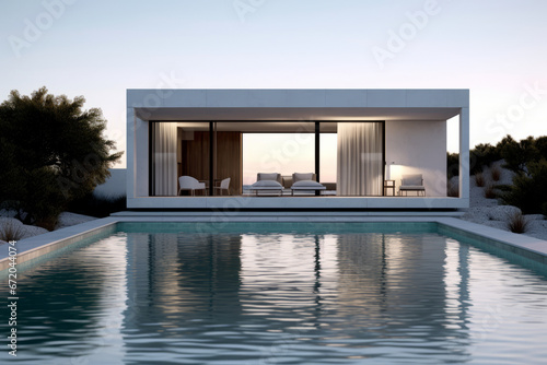 minimal modern. mini pool villa ,generative ai © Krisana