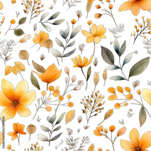 Seamless flowers illustration, created by AI. photo