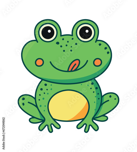 The cutest children frog illustration in a flat style will bring children fantasies to life. A bright and cheerful amphibian designed to inspire and delight both children and adults who love nature © GrandDesign