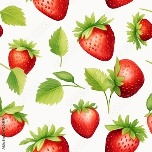 Watercolor Strawberry Seamless Pattern Vibrant Fruit