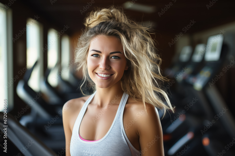 Young sporty woman doing sport in the gym center, run on treadmill . Healthy lifestyle