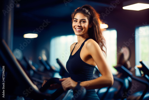 Woman doing cardio training on treadmill, working out in gym. healthy lifestyle
