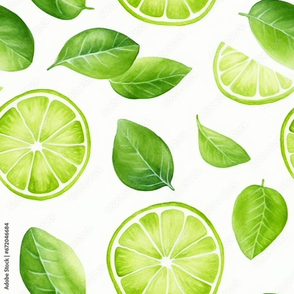 Watercolor Lime Seamless Pattern Vibrant Banner Wallpaper