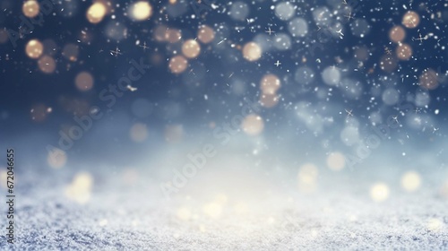 Christmas winter background with snow and blurred bokeh.Merry christmas and happy new year greeting card 