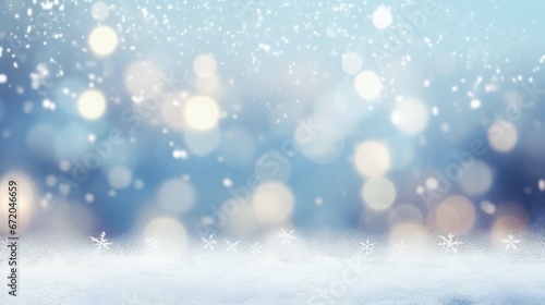 Christmas winter background with snow and blurred bokeh.Merry christmas and happy new year greeting card  © Ahtesham