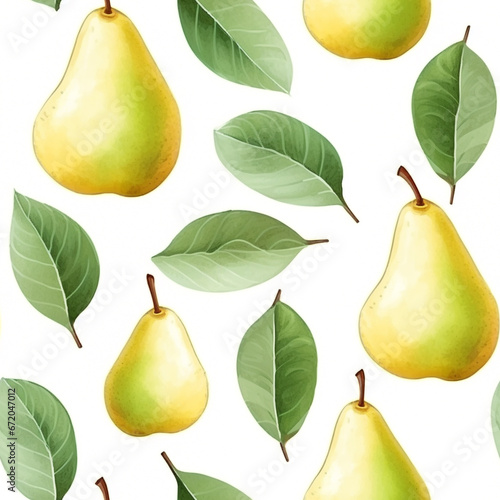 Watercolor Pear Seamless Pattern Beautiful Wallpaper