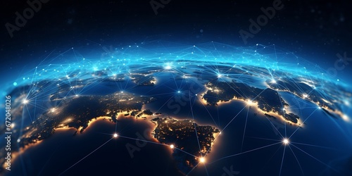 Communication technology with global internet network connected in Europe. Telecommunication and data transfer european connection links. IoT, finance, business, blockchain, security. : Generative AI photo