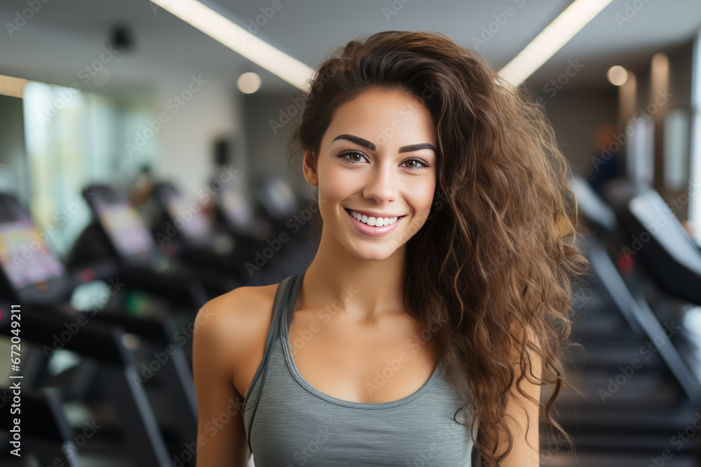 Young sporty woman doing sport in the gym center, run on treadmill . Healthy lifestyle Young sporty woman doing sport in the gym center, run on treadmill . Healthy lifestyle