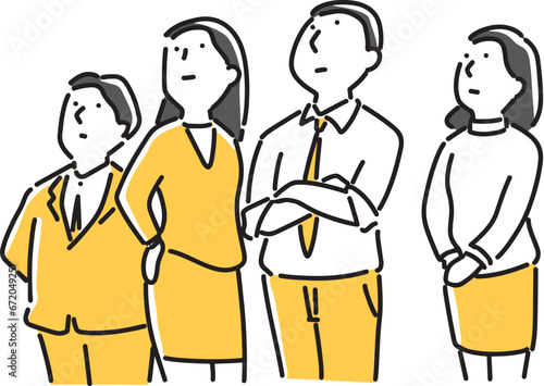 斜め上を見る複数の会社員