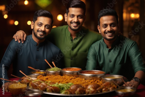 young indian men standing at biryani restaurant