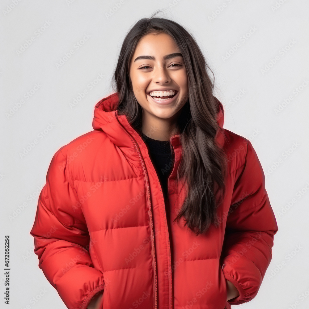 young indian woman wearing warm jacket young indian woman wearing warm jacket