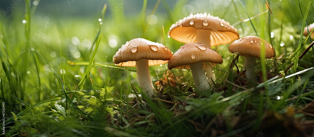 Fungi flourishing in the turf captured on a golf course following a heavy downpour Fungi flourishing in the turf captured on a golf course following a heavy downpour