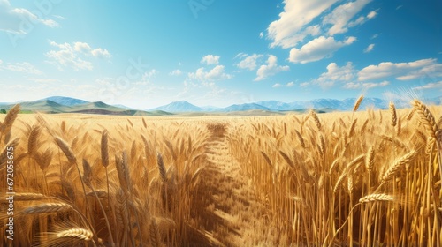 art golden wheat field and sunny day