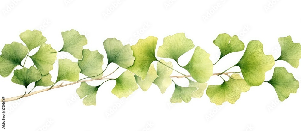 A frame made from watercolor artwork featuring ginkgo biloba leaves created by hand and placed on a white background Suitable for various purposes such as greeting cards invitations postcar - obrazy, fototapety, plakaty 