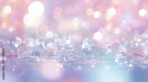 Festive sparkles and bokeh in pastel pearl and silver tones: elegant celebration background with selective focus
