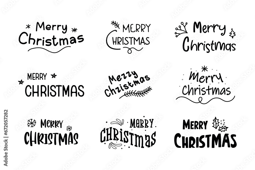 Fototapeta premium Set of handwritten Christmas greetings, collection of holiday calligraphy inscriptions. Holiday season design illustration.