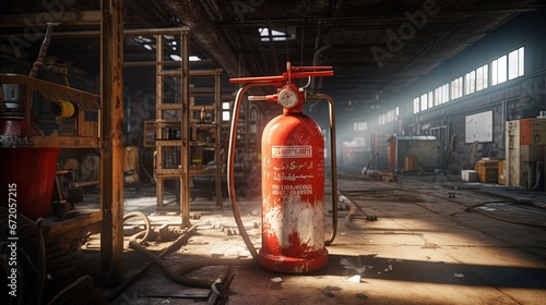 Fire extinguisher in factory workshop. © HN Works