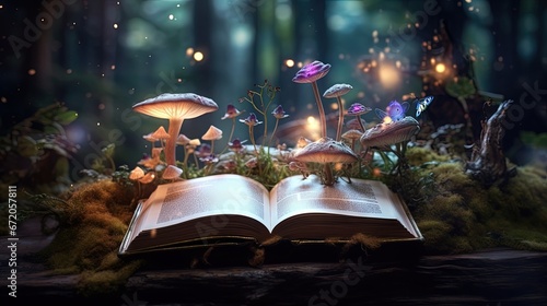 Fairy tales from magic book. fantasy backgrounds with beauty bokeh