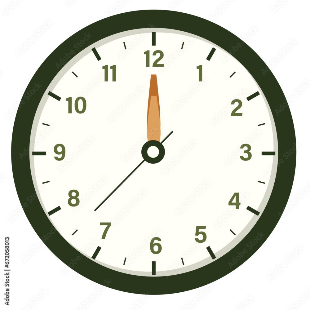 Wall Clock Show Time at 12 o'clock, Round Clock Illustration Wall Clock Show Time at 12 o'clock, Round Clock Illustration