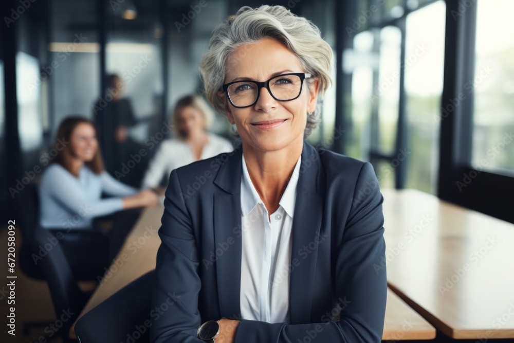 Happy mid aged business woman manager at the meeting Happy mid aged business woman manager at the meeting