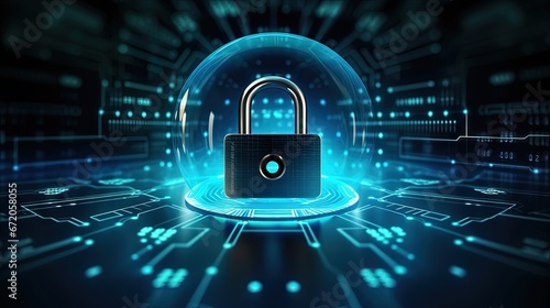 Cyber security.Digital padlock icon,Cyber security technology network data protection technology virtual dashboard.Online internet authorized access against cyber attack privacy business data concept.