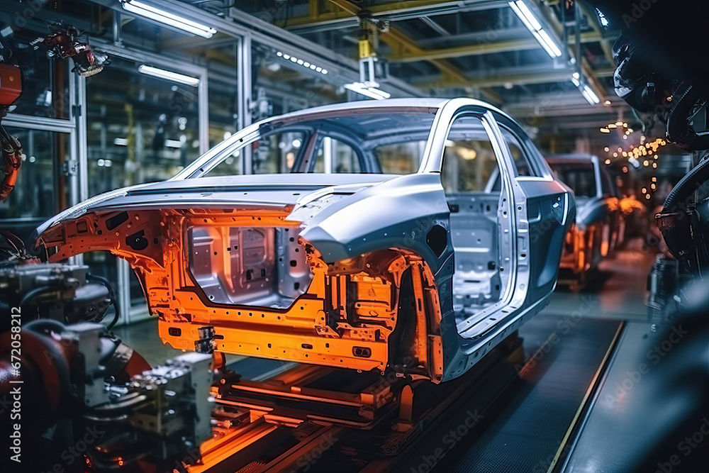 Automotive production line. Modern automobile factory. Automotive industry. Industrial background. Automation industry 4.0 concept Automotive production line. Modern automobile factory. Automotive industry. Industrial background. Automation industry 4.0 concept