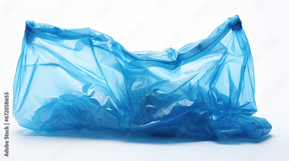 Fototapeta premium it is one open wrinkled blue plastic bag isolated on white.
