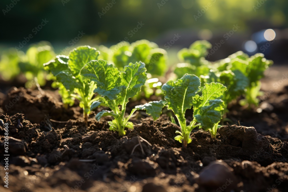 Picture of young kale plants in rich soil Picture of young kale plants in rich soil