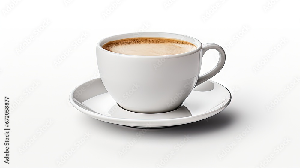 White cup of coffee on the white background. White cup of coffee on the white background.