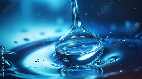 drop blue liquid and droplet laboratory for science test , lab chemical study and medical concept background photo