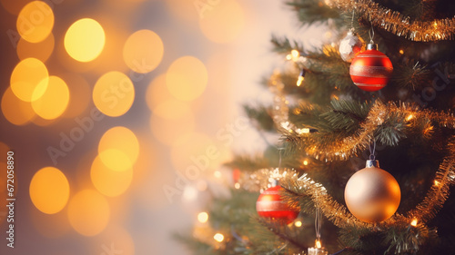 Christmas tree with decorations for christmas and new year background
