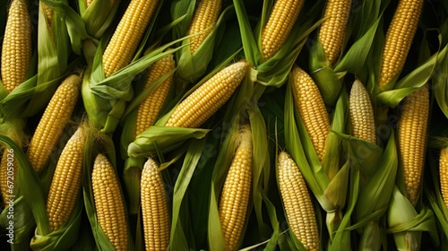 Low altitude aerial photo of maize or corn, a cereal grain which has become a staple food in large parts of the world with the total production of surpassing that of wheat or rice. High quality photo