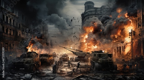 War in the middle of the city  AI generated Image