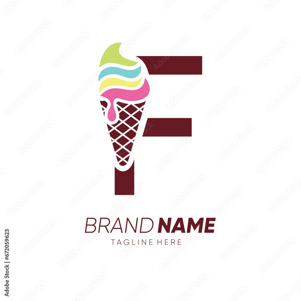 Initial Letter F Ice Cream Logo Design Vector Icon Graphic Emblem Illustration Initial Letter F Ice Cream Logo Design Vector Icon Graphic Emblem Illustration