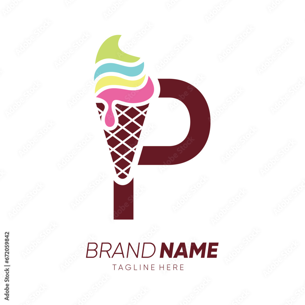 Initial Letter P Ice Cream Logo Design Vector Icon Graphic Emblem Illustration Initial Letter P Ice Cream Logo Design Vector Icon Graphic Emblem Illustration