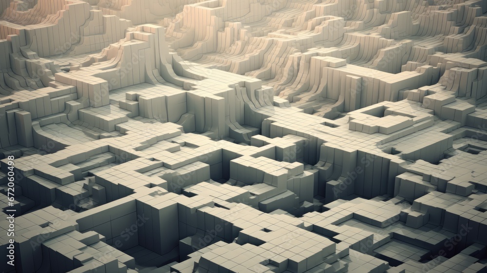 Obraz premium Digital abstract background. Can be used for technological processes, neural networks and AI, digital storages, sound and graphic forms, science, education. Geometric_Techno_Terrain