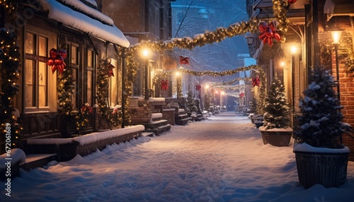 Photo of a Winter Wonderland with Festive Lights and Snow-Covered Streets © Anna