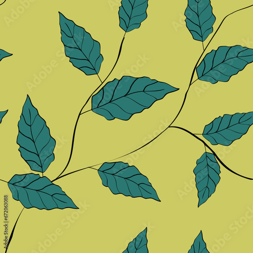 Spring botanical print. Vector retro floral seamless pattern. Seamless pattern abstract leaf. 