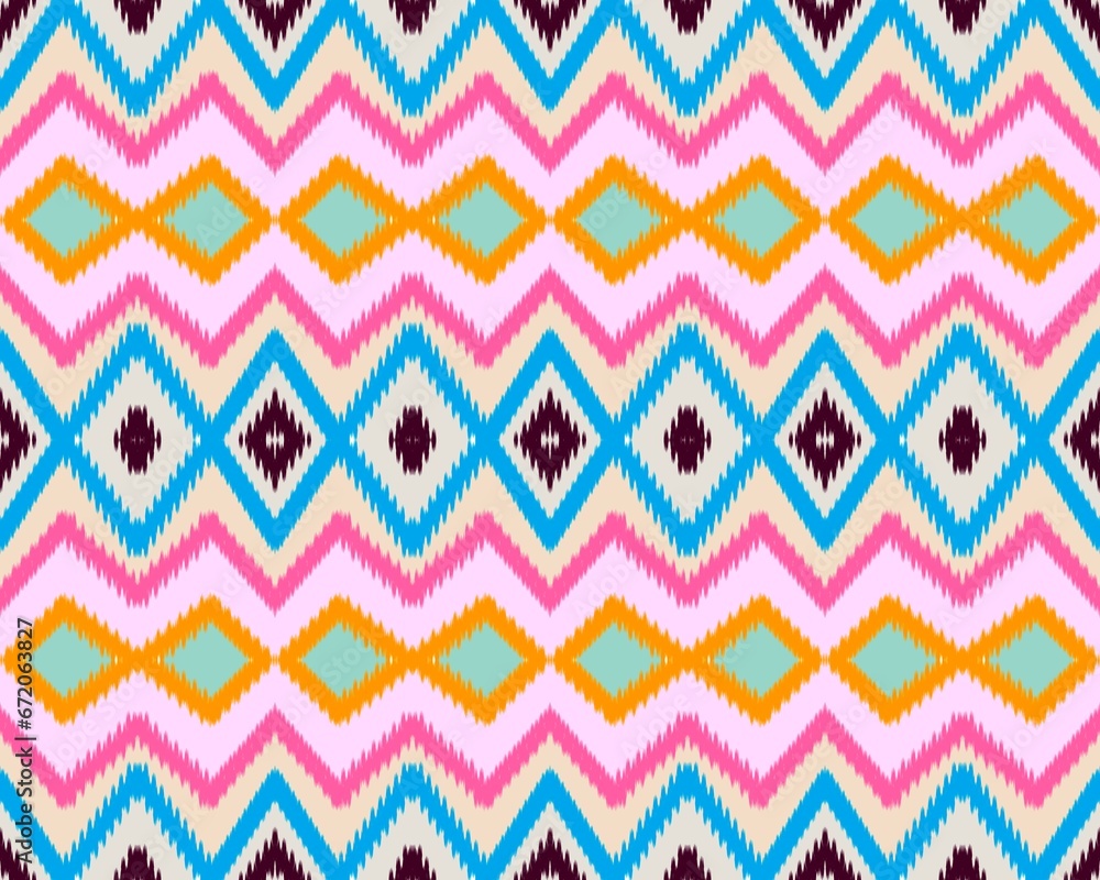 Ikat Geometric ethnic pattern seamless. seamless pattern. Design for fabric, curtain, background, carpet, wallpaper, clothing, wrapping, Batik, fabric, pillow, textile,card,pattern sty