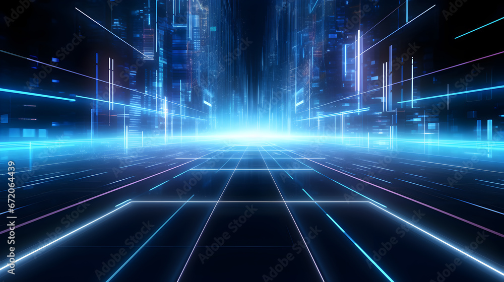 abstract blue tunnel,Future technology line background and light effect, cyberpunk style background material with a sense of technology abstract blue tunnel,Future technology line background and light effect, cyberpunk style background material with a sense of technology
