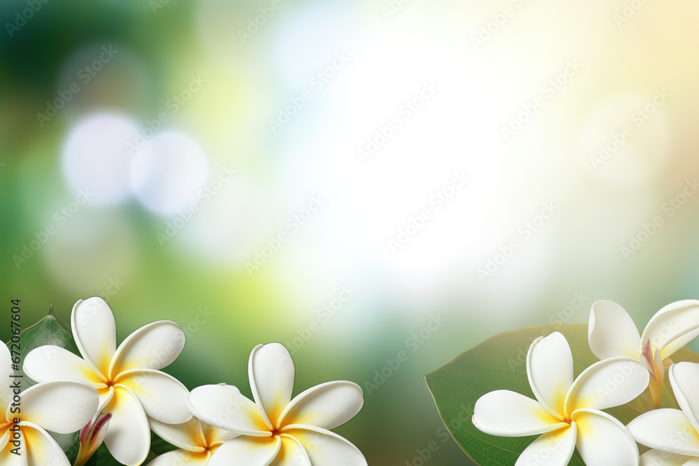 Naklejka premium Image of Frangipani flowers blossom frame with empty space. Plumeria flowers.