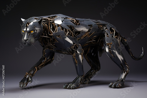Image of black panther made of metal on a clean background., Wildlife Animals, Arts, Sculpture,. © yod67