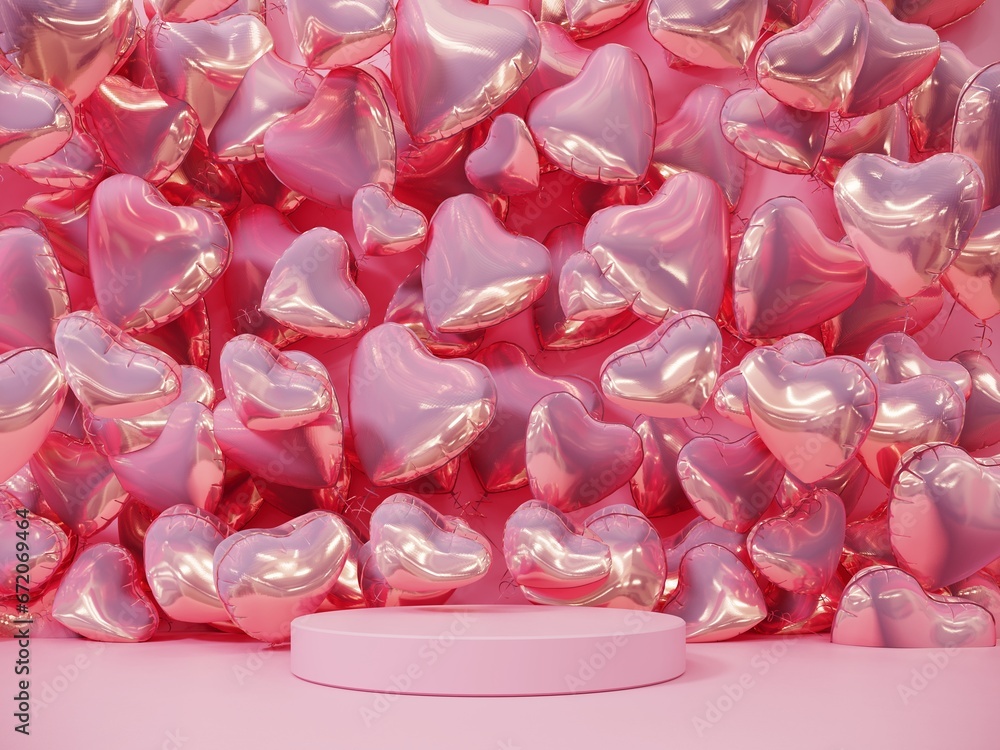 Premium podium, stand on pastel, light background. Holiday greeting card for Valentine's Day - 3d, render with copy space on February 14, March 8. Studio with pink hearts, symbol of love. Premium podium, stand on pastel, light background. Holiday greeting card for Valentine's Day - 3d, render with copy space on February 14, March 8. Studio with pink hearts, symbol of love.