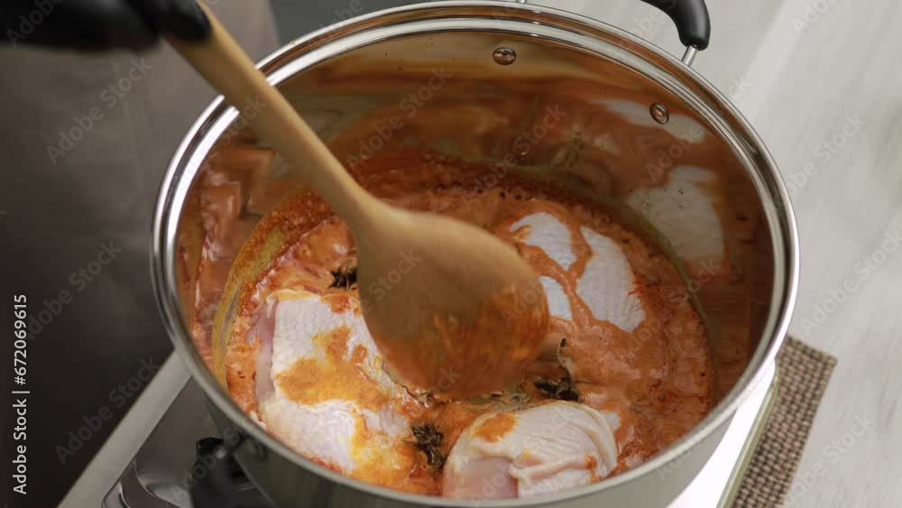 Time-Lapse of Boiling Up Authentic Thai Street Food, Massaman Curry in Cooking Action Time-Lapse of Boiling Up Authentic Thai Street Food, Massaman Curry in Cooking Action