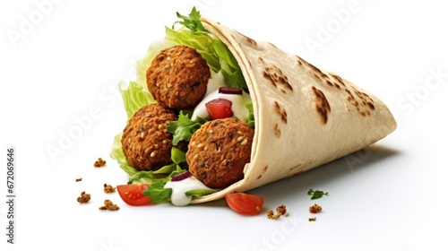 A pita filled with falafel and lettuce photo