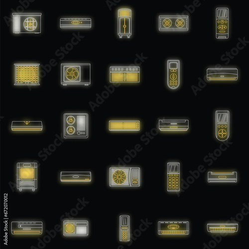 Conditioner air filter vent remote icons set. Outline illustration of 25 conditioner air filter vent remote vector icons neon color on black