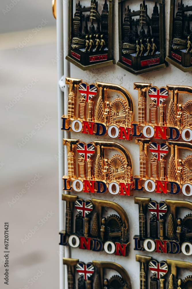 Close-up of souvenirs from London, UK