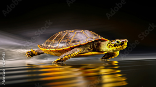 Turtle in motion, illustrating speed with blur effect.