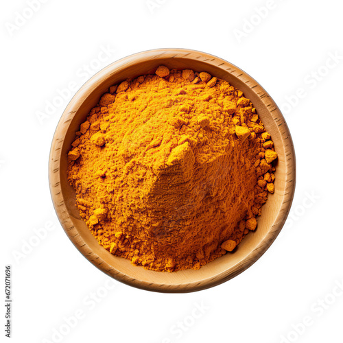 Top View of Curry Powder Bowl Isolated on Transparent or White Background, PNG